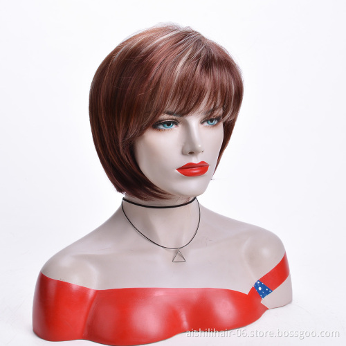 Aishili wholesale cheap brown mix white short bobo hair straight synthetic hair wig for black women